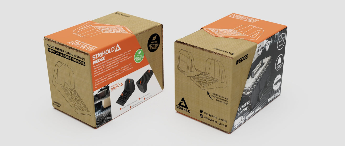CARGO WEDGE 2-PACK + TETHER. (Solid Rubber Cargo Chocks)