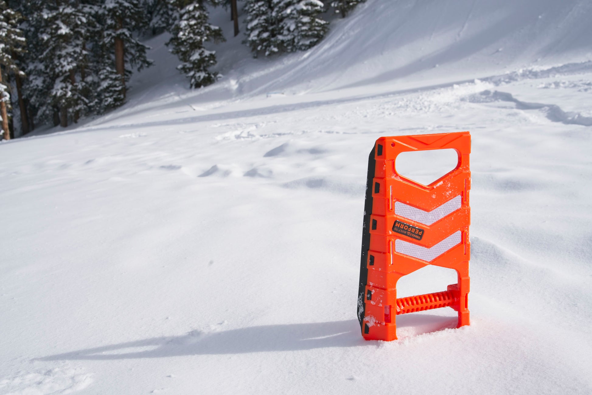 Stayhold Compact Safety Shovel stuck into the snow